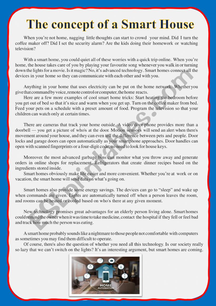 smart houses worksheet