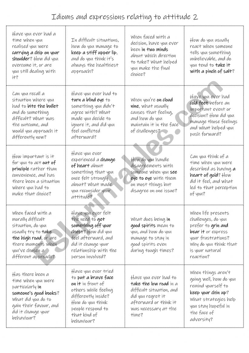 B1+-C1 Idioms and expressions relating to attitude 2