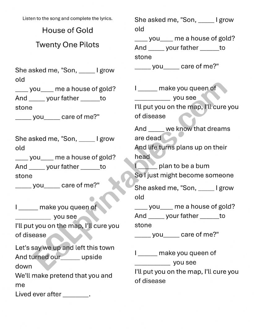  SONG: HOUSE OF GOLD - TWENTY ONE PILOTS
