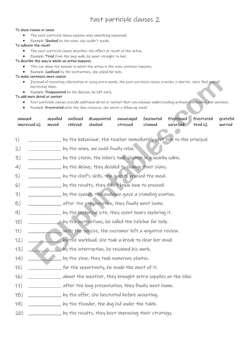 Past participle clauses 2 worksheet