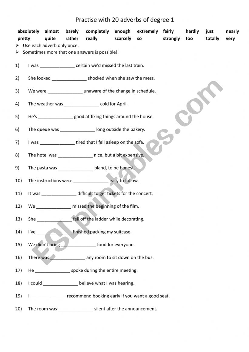 A2-B1 Practise with 20 adverbs of degree 1