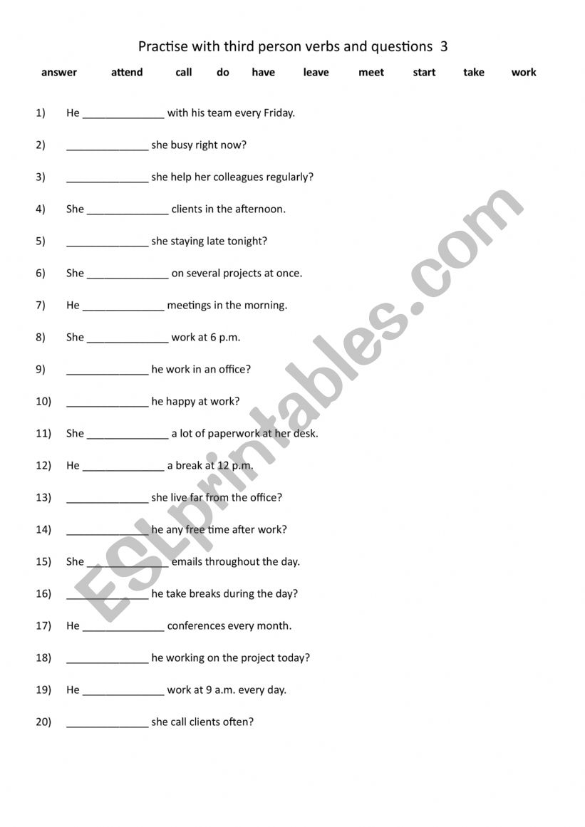 Practise with third person verbs and questions 3