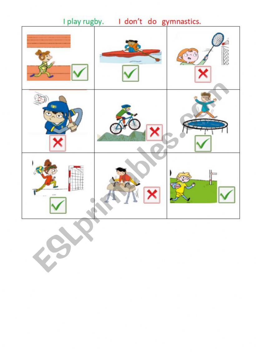 kłko i krzyżyk sporty present simple