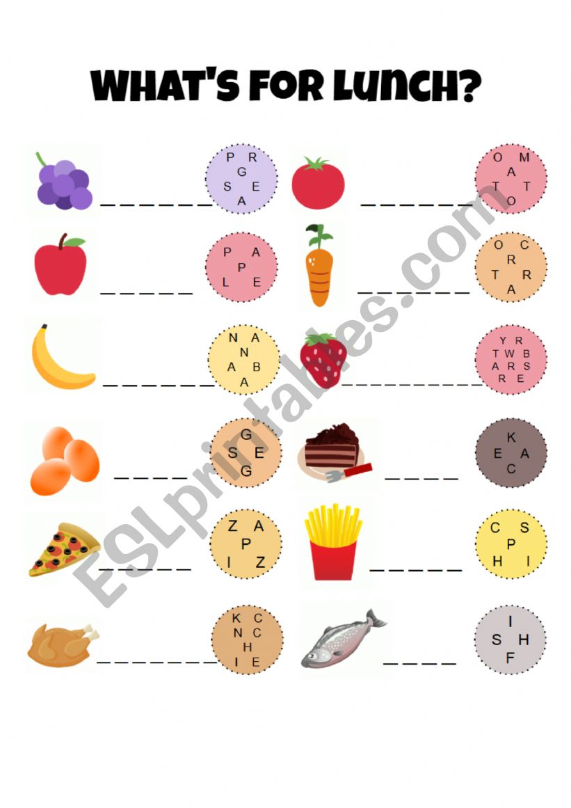 Unscramble the Food Names worksheet