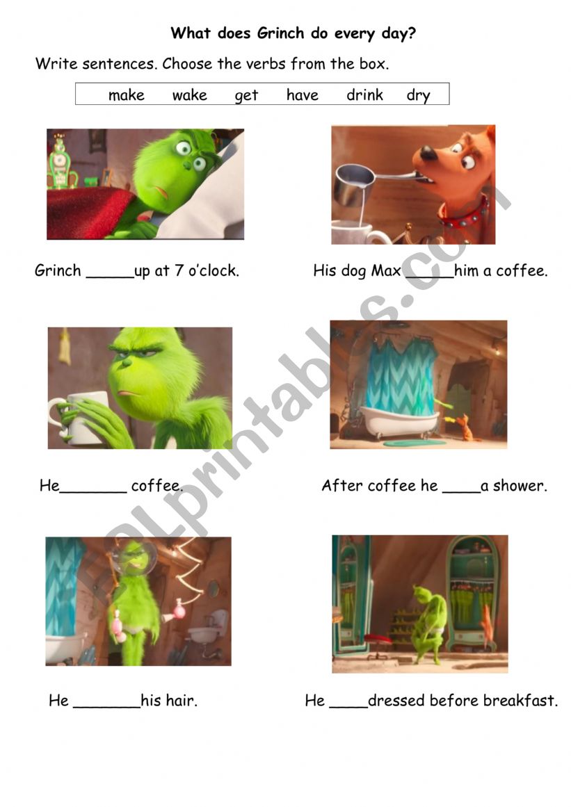 Grinch�s daily routine worksheet
