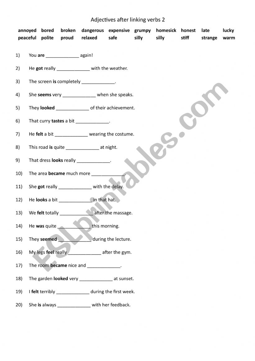 Adjectives after linking verbs 2