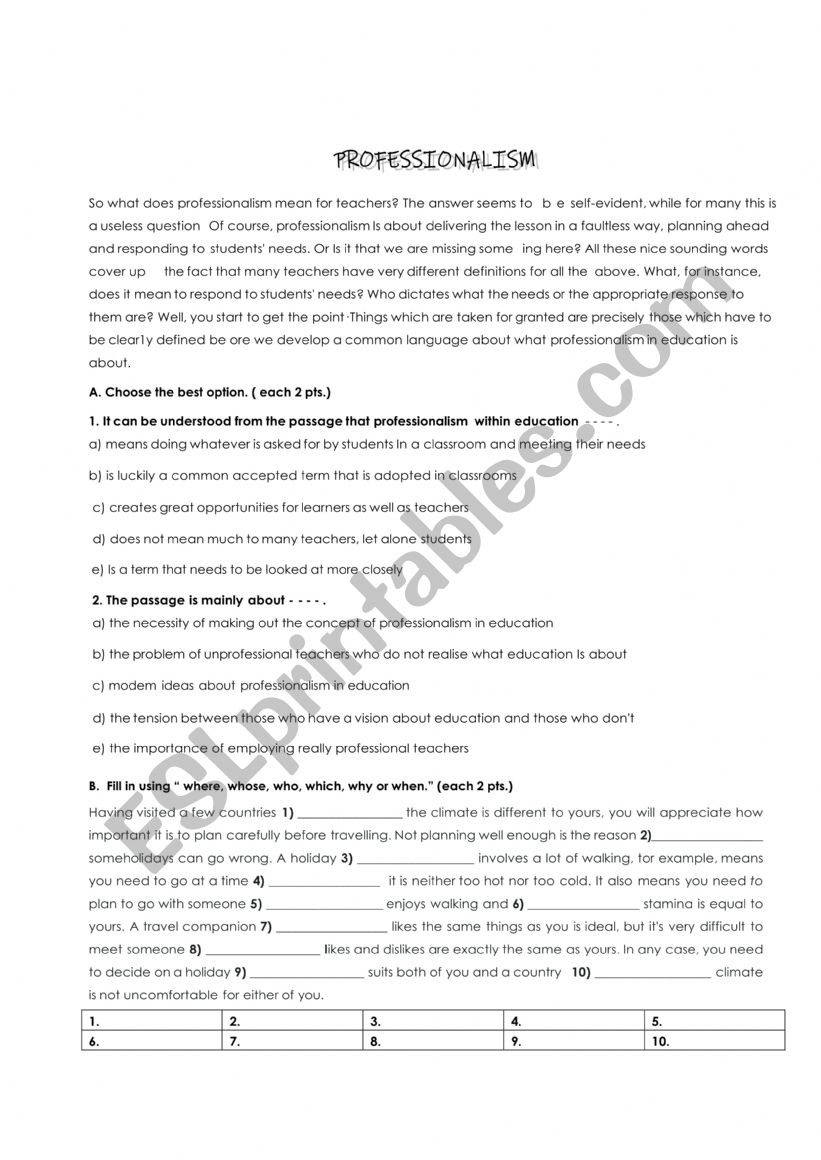 ELECTIVE ENGLISH 3RD EXAM worksheet