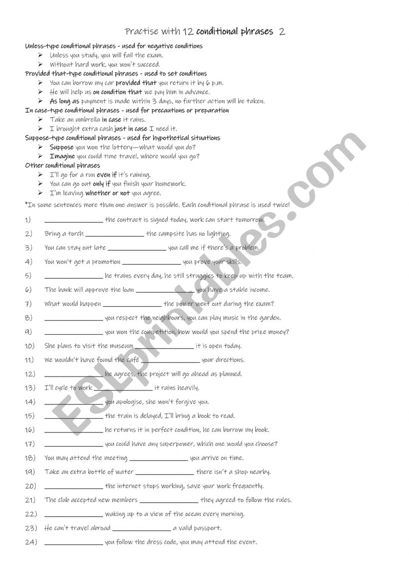 B1 Practise with 12 conditional phrases 2