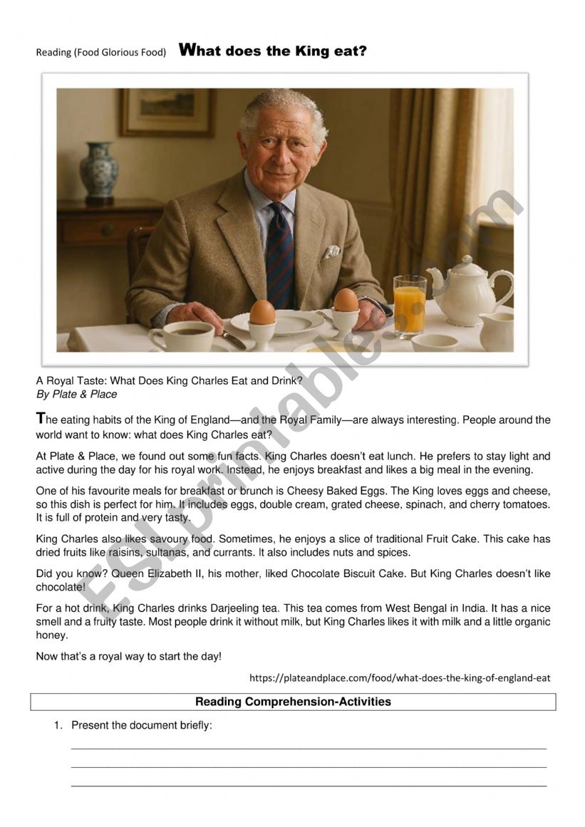 Royal Habits (food) worksheet