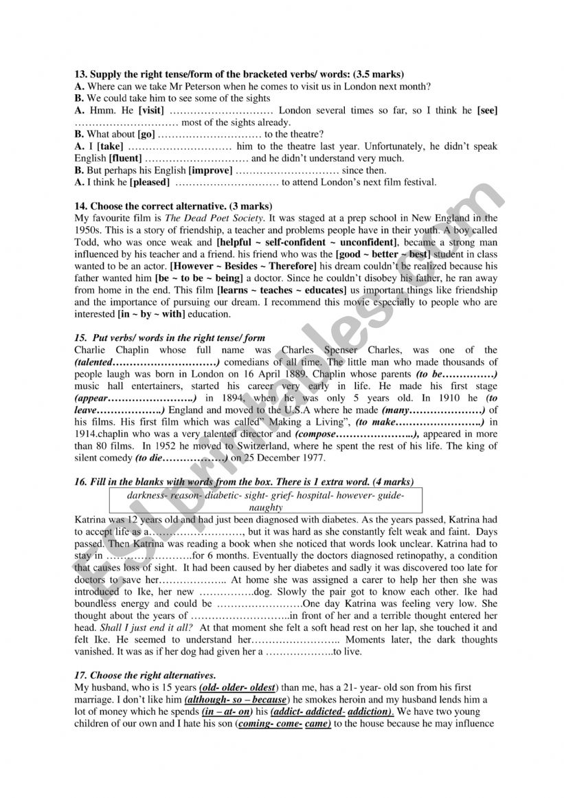 first form language tasks worksheet