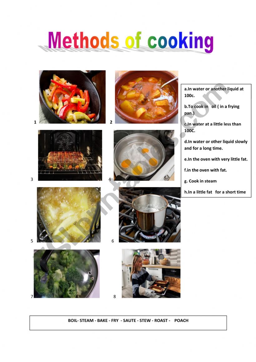 Cooking methods worksheet