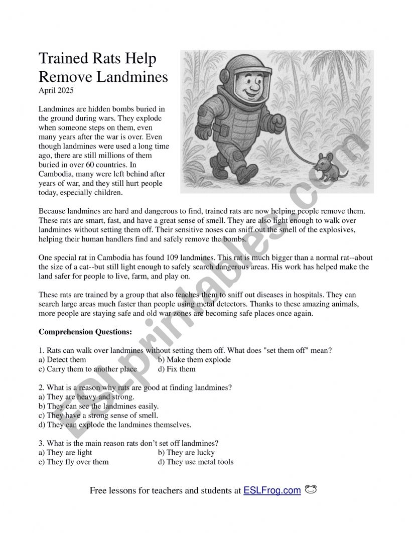 Trained Rats Help Remove Landmines - Reading Lesson