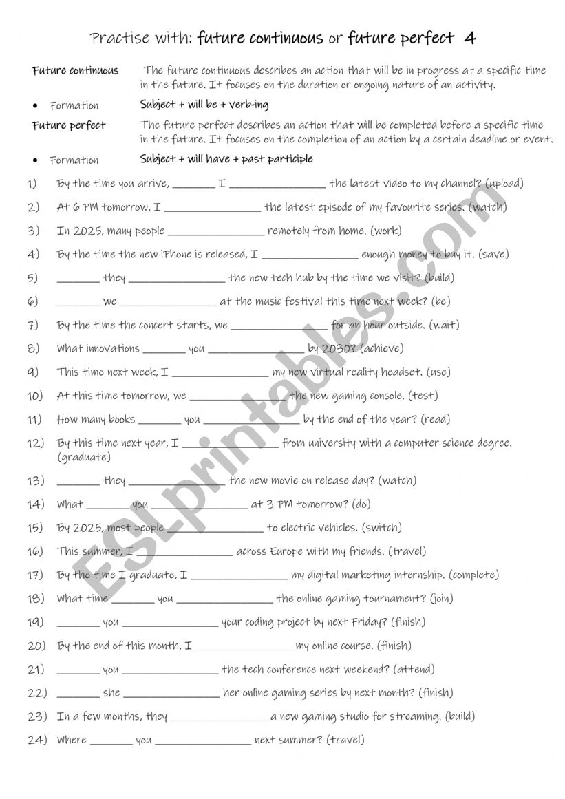 A2+-B1 Practise with future continuous or future perfect  4
