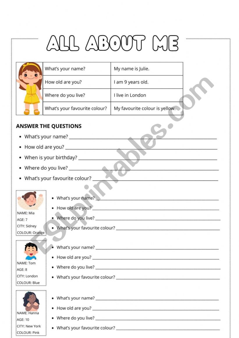 All about me worksheet