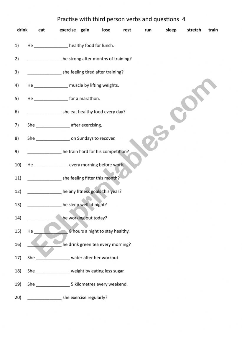 Practise with third person verbs and questions 4