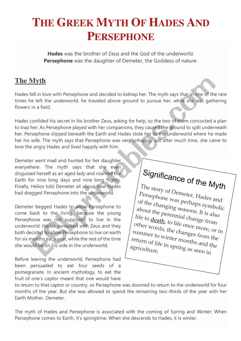 The Myth of Hades and Persephone