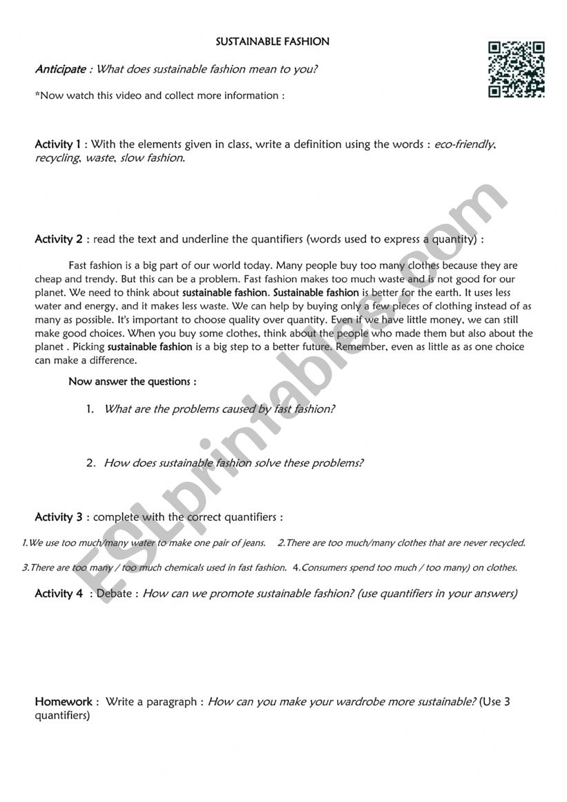What is sustainable fashion? worksheet