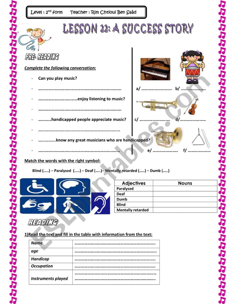 lesson 22 Success Story worksheet