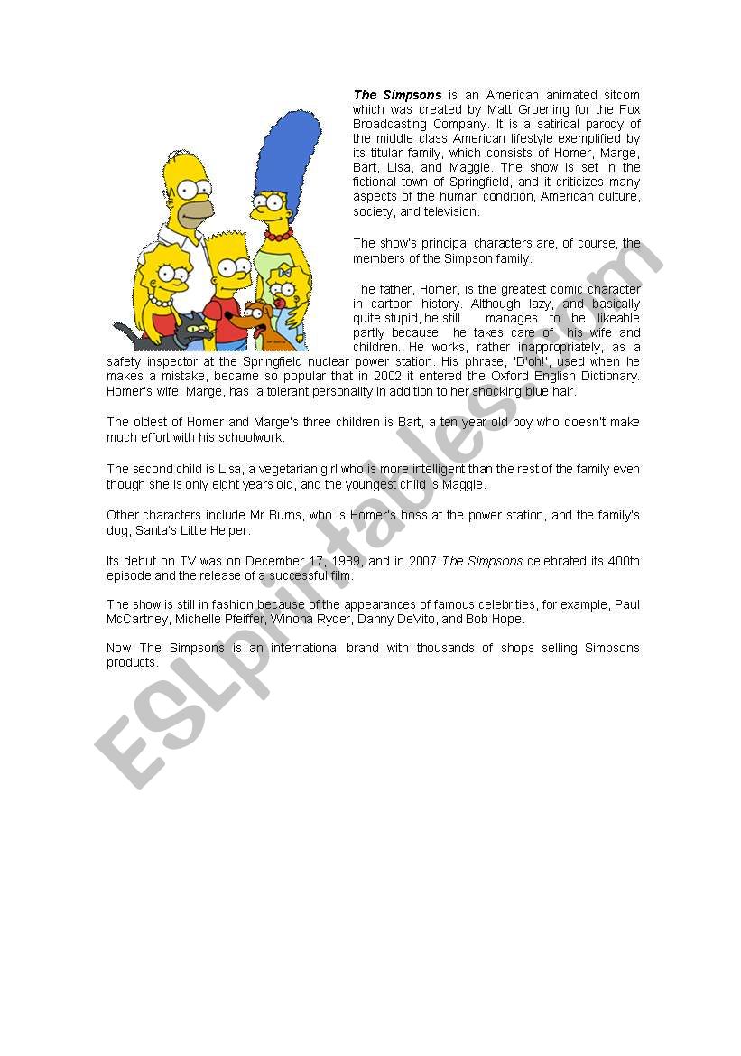 The Simpsons I- ntermediate Reading