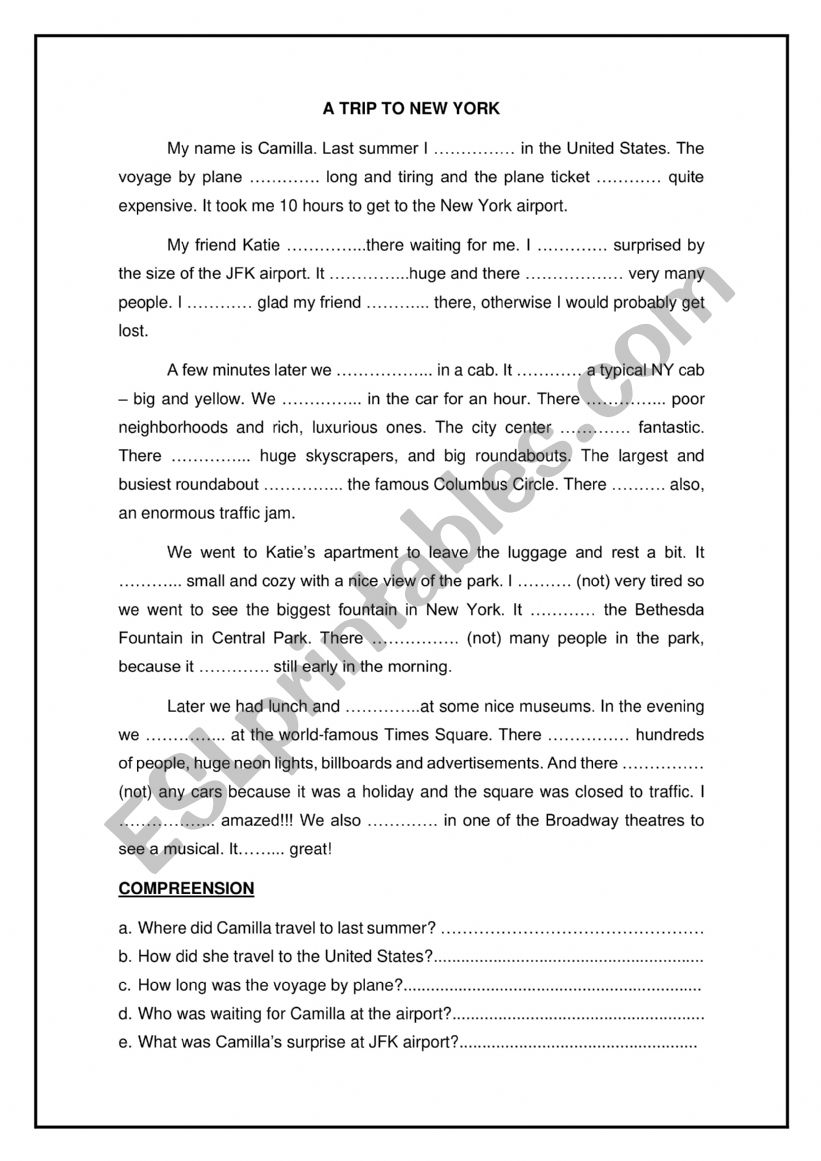 A trip to New York worksheet