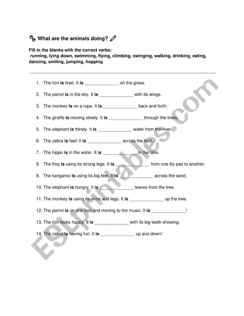 What are the animals doing? worksheet