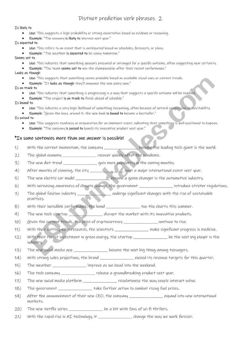 B1-B2  7 Distinct prediction verb phrases  2