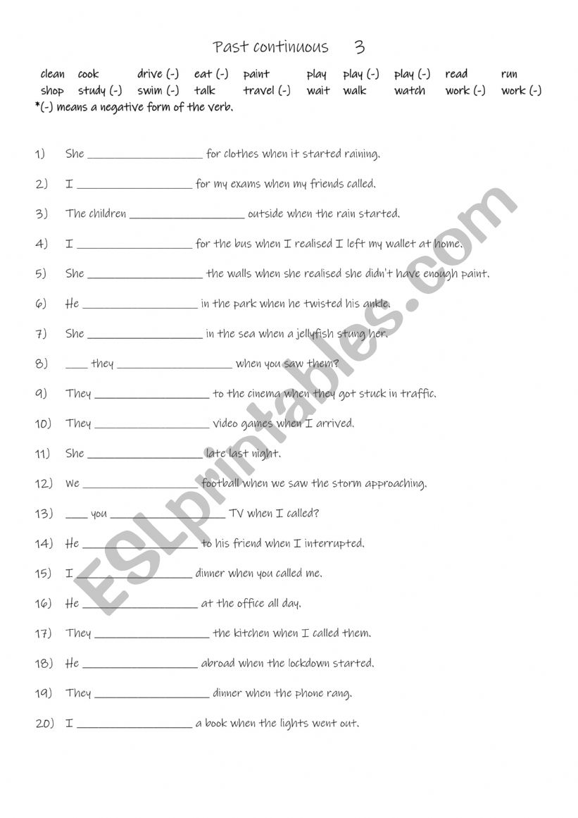 Past continuous 3 worksheet