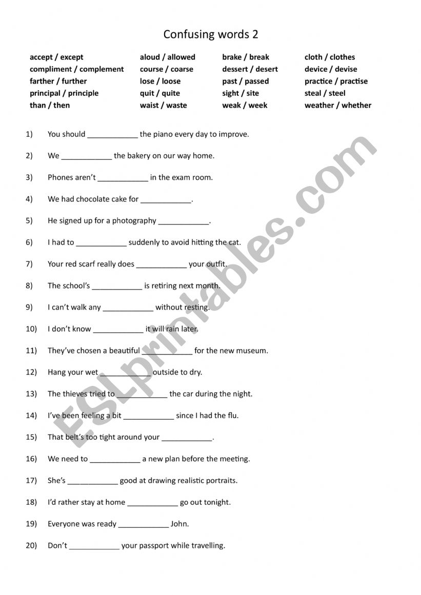 A2-B1 20 pairs of commonly confused words 2
