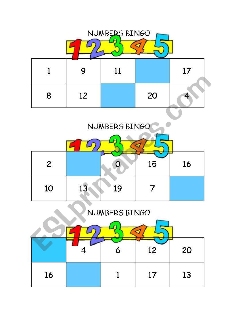 NUMERS BINGO worksheet