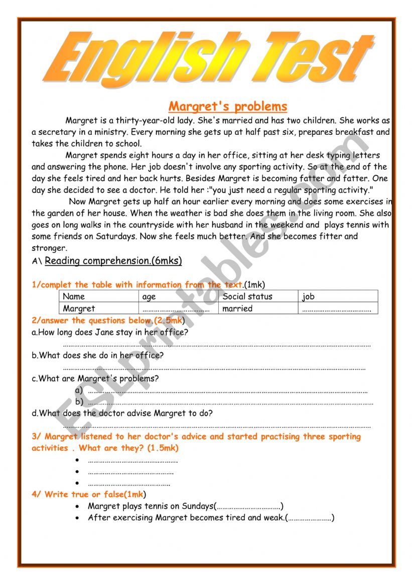 end term test 3 for 8th form worksheet