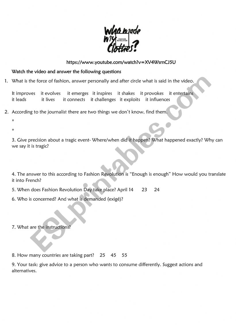 Fashion revolution worksheet