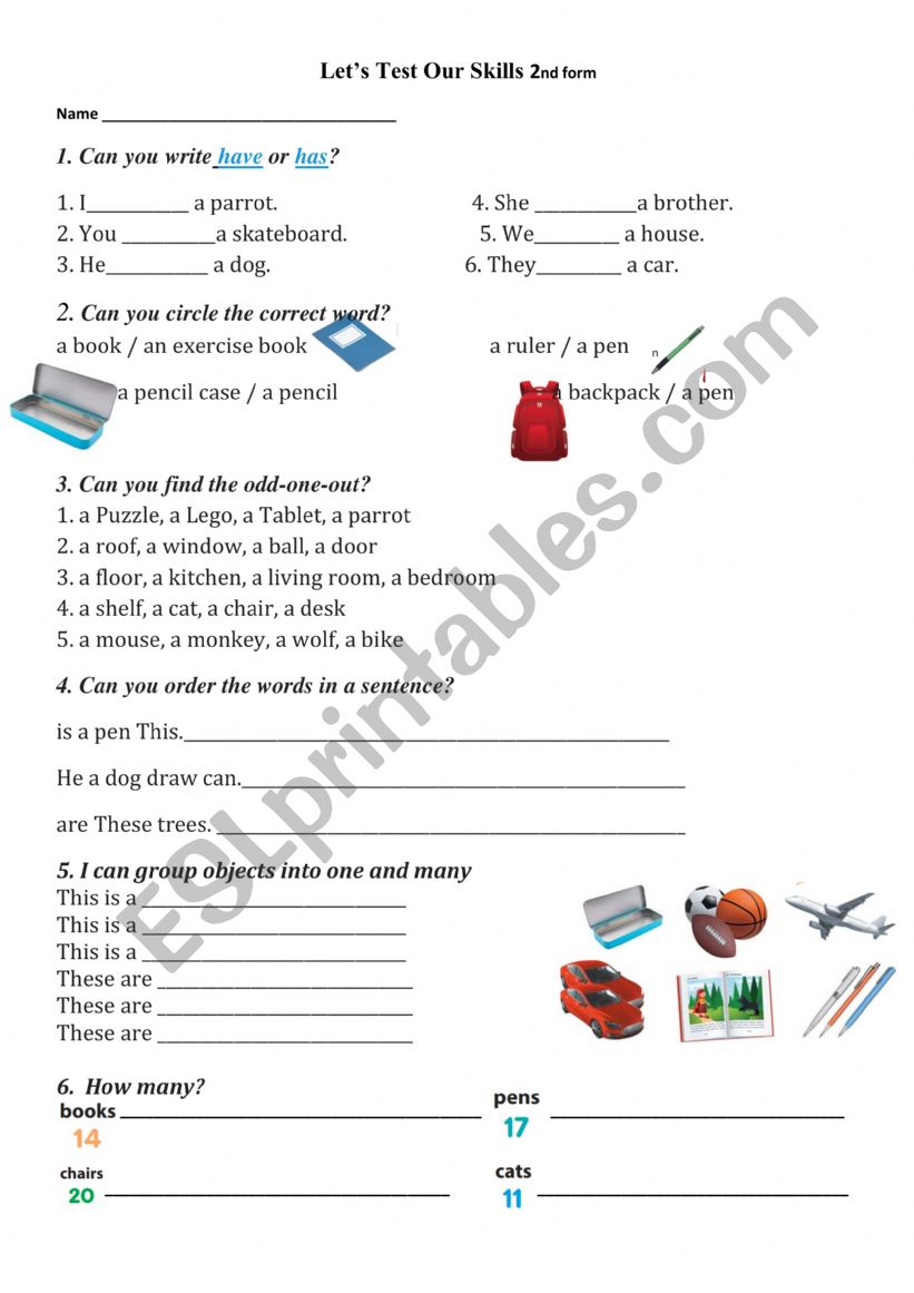 test paper 2nd form ESL worksheet