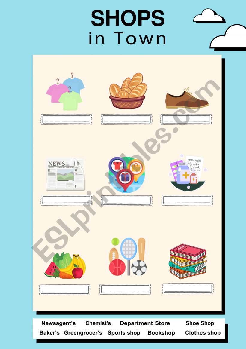 Vocabulary - Shops worksheet