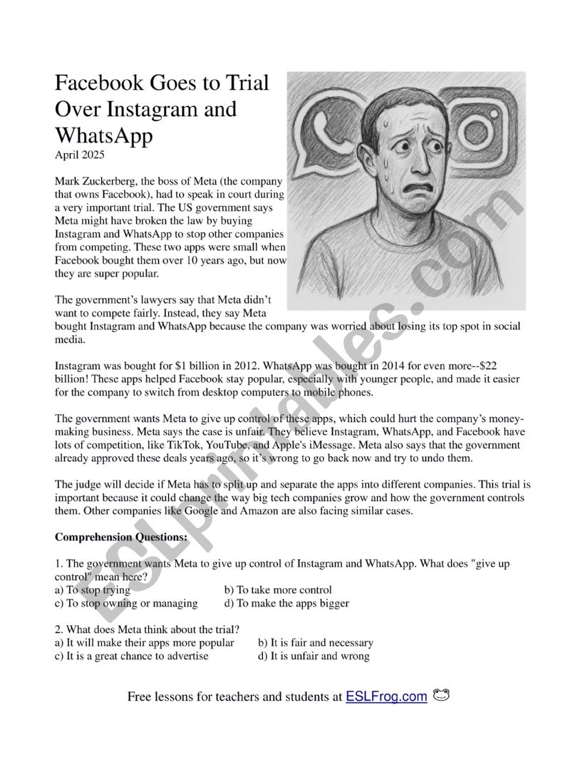 Facebook Goes to Trial Over Instagram and WhatsApp - Reading Lesson