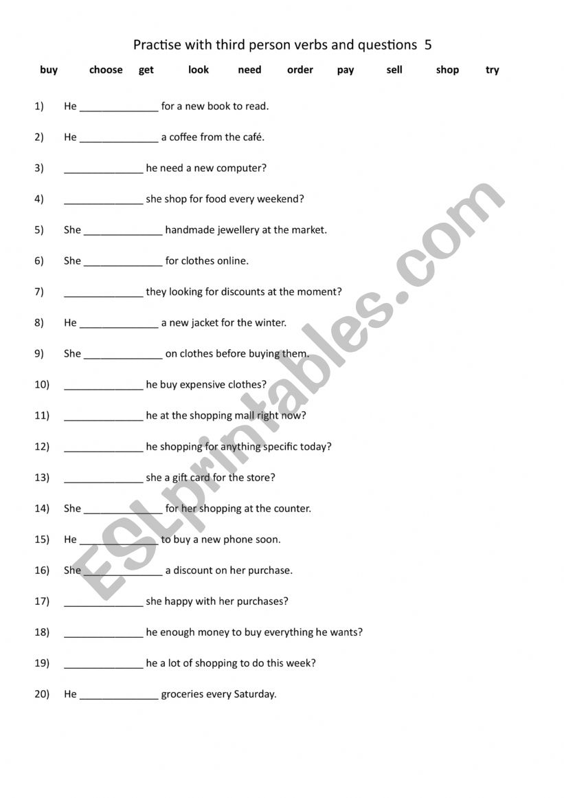 Practise with third person verbs and questions 5