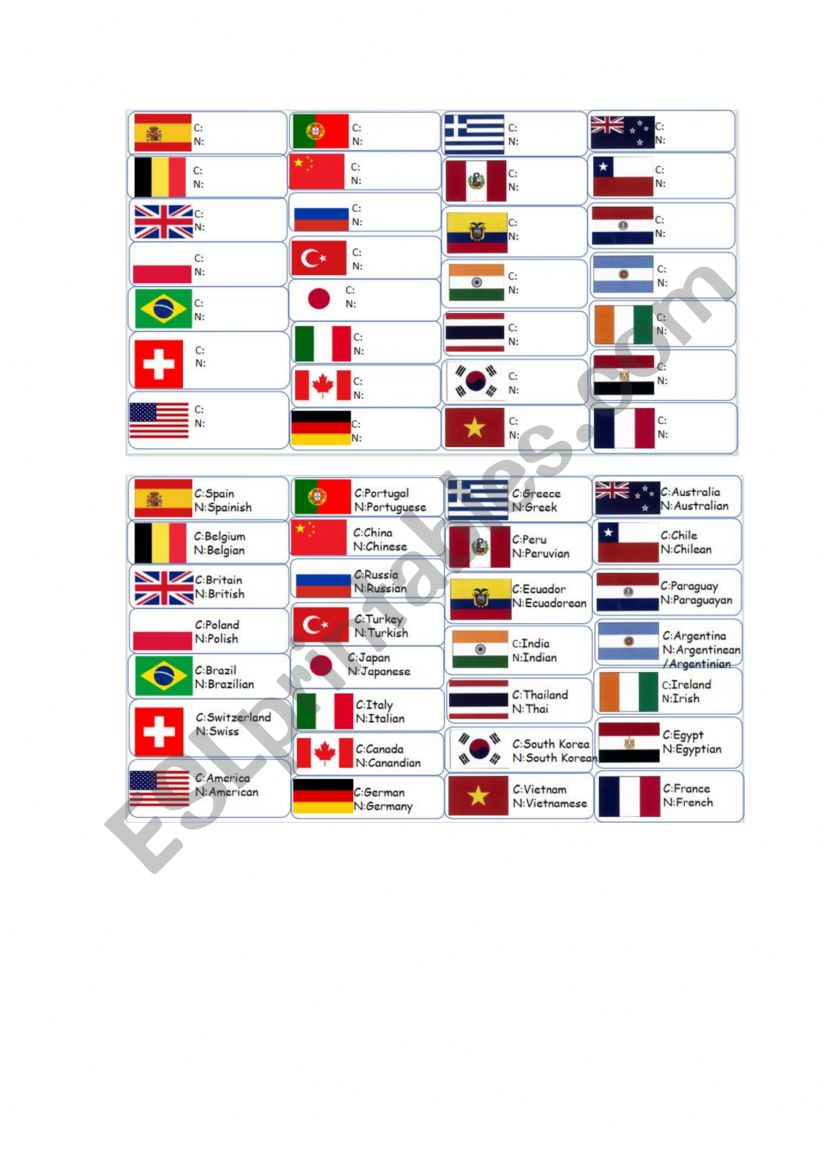 Country  and Nationality  worksheet