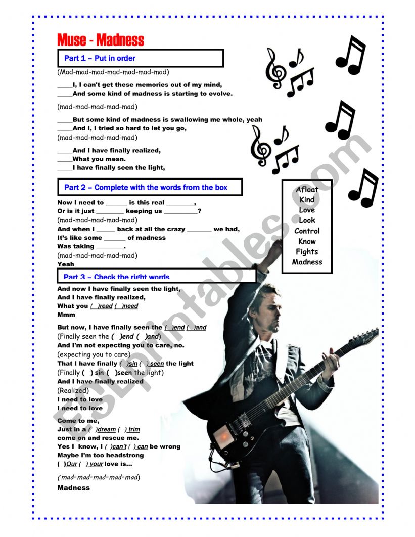 Song - Madness - Muse worksheet