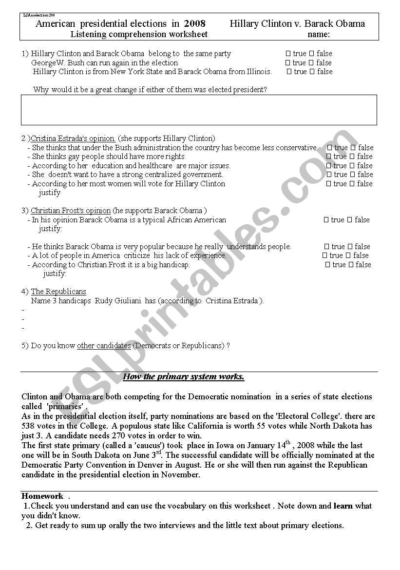 clinton versus obama worksheet