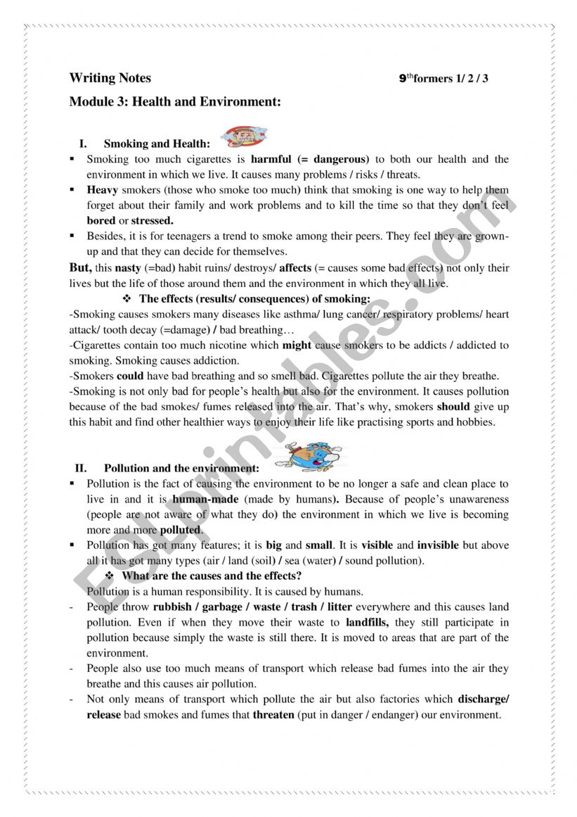 writing notes for different topics