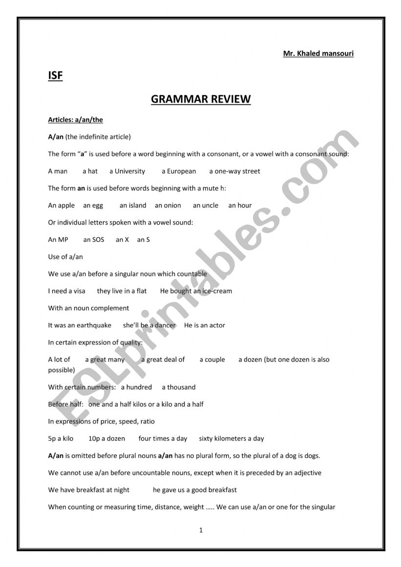 Grammar Review worksheet
