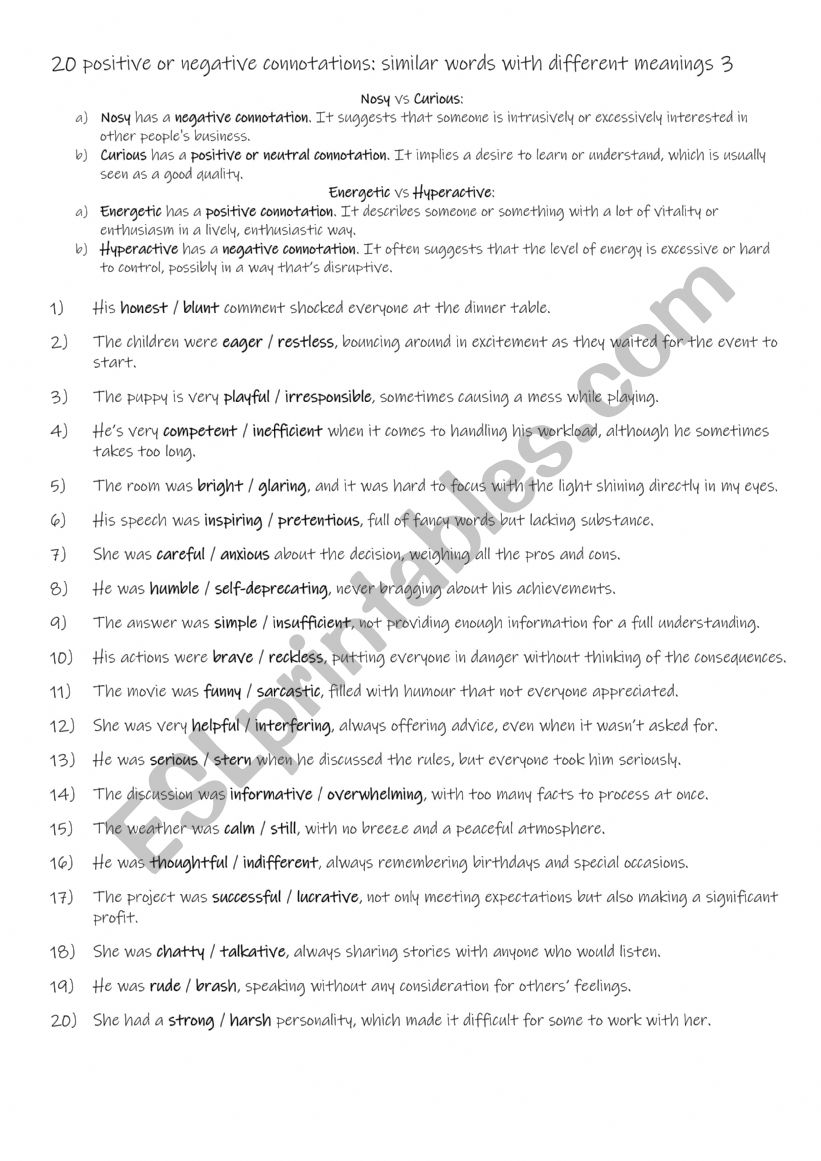 A2+-B1   20 positive or negative connotations similar words with different meanings 3