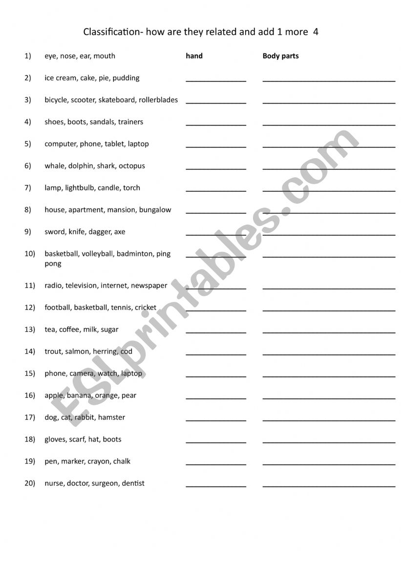 Classification- how are they related and add 1 more  4