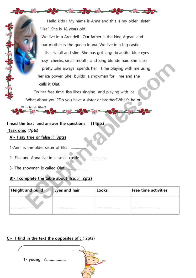 Elsa physical description worksheet