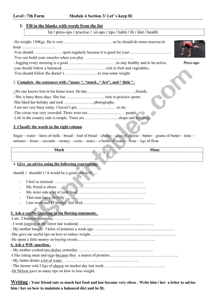 Let�s keep fit tasks worksheet