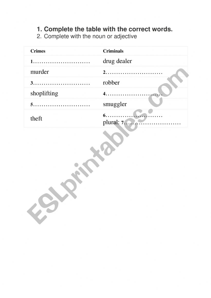 LANGUAGE ABOUT CRIME  worksheet