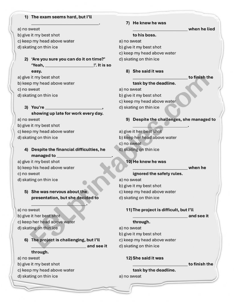 idioms worksheet idioms worksheet