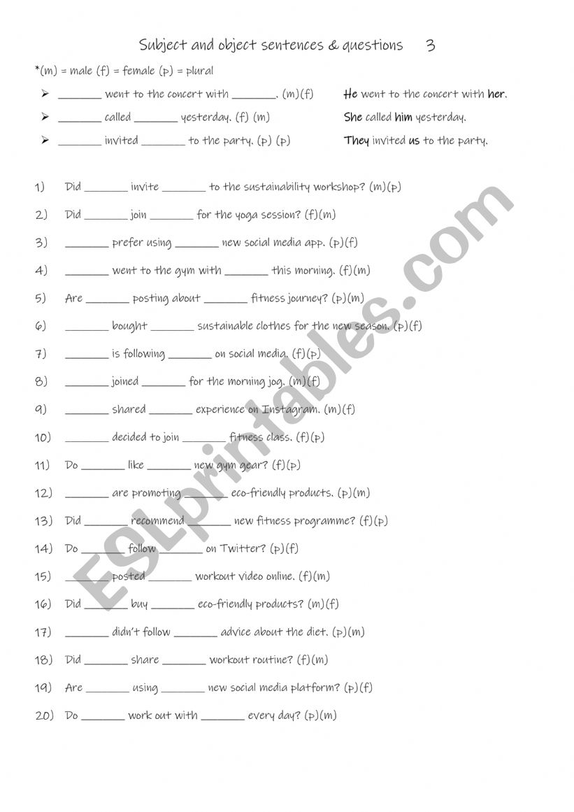 Subject and object sentences & questions  3