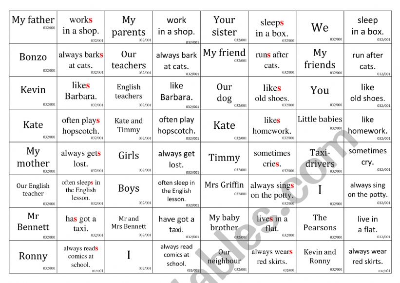 simple present with he/she/it vs. I/you/we/they