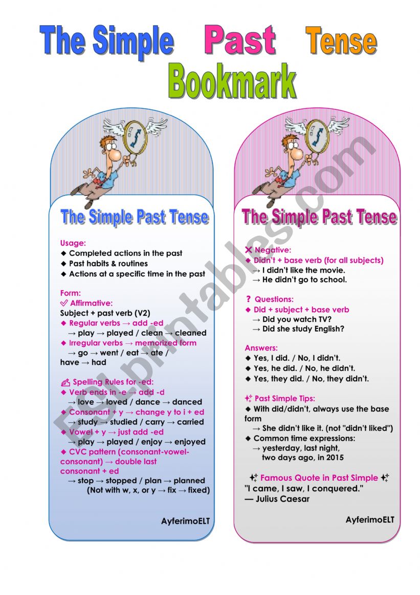 The Simple Past Tense-Bookmark Magic for Grammar Heroes