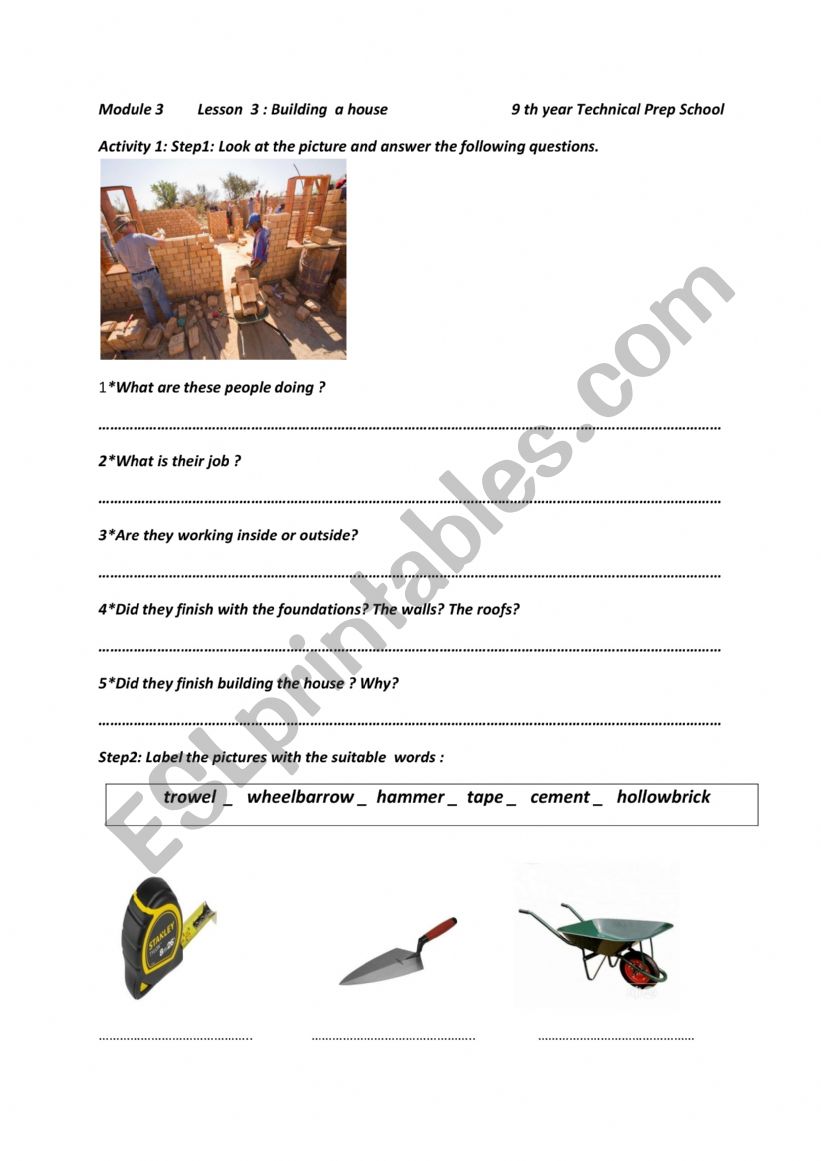 building a house worksheet